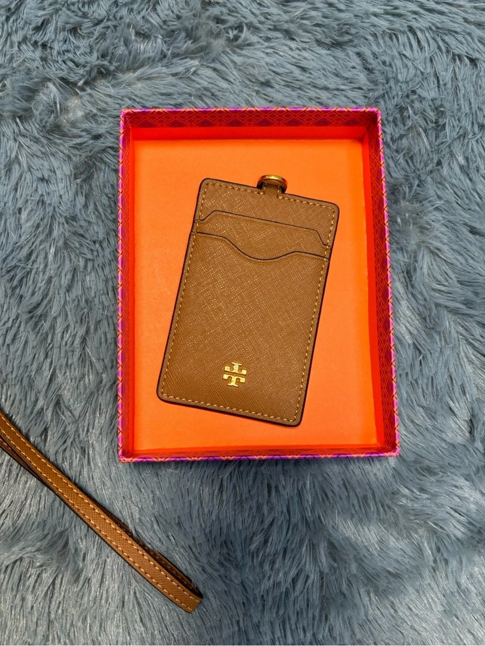 Tory Burch Brown Saffiano Leather Cardholder Lanyard Set